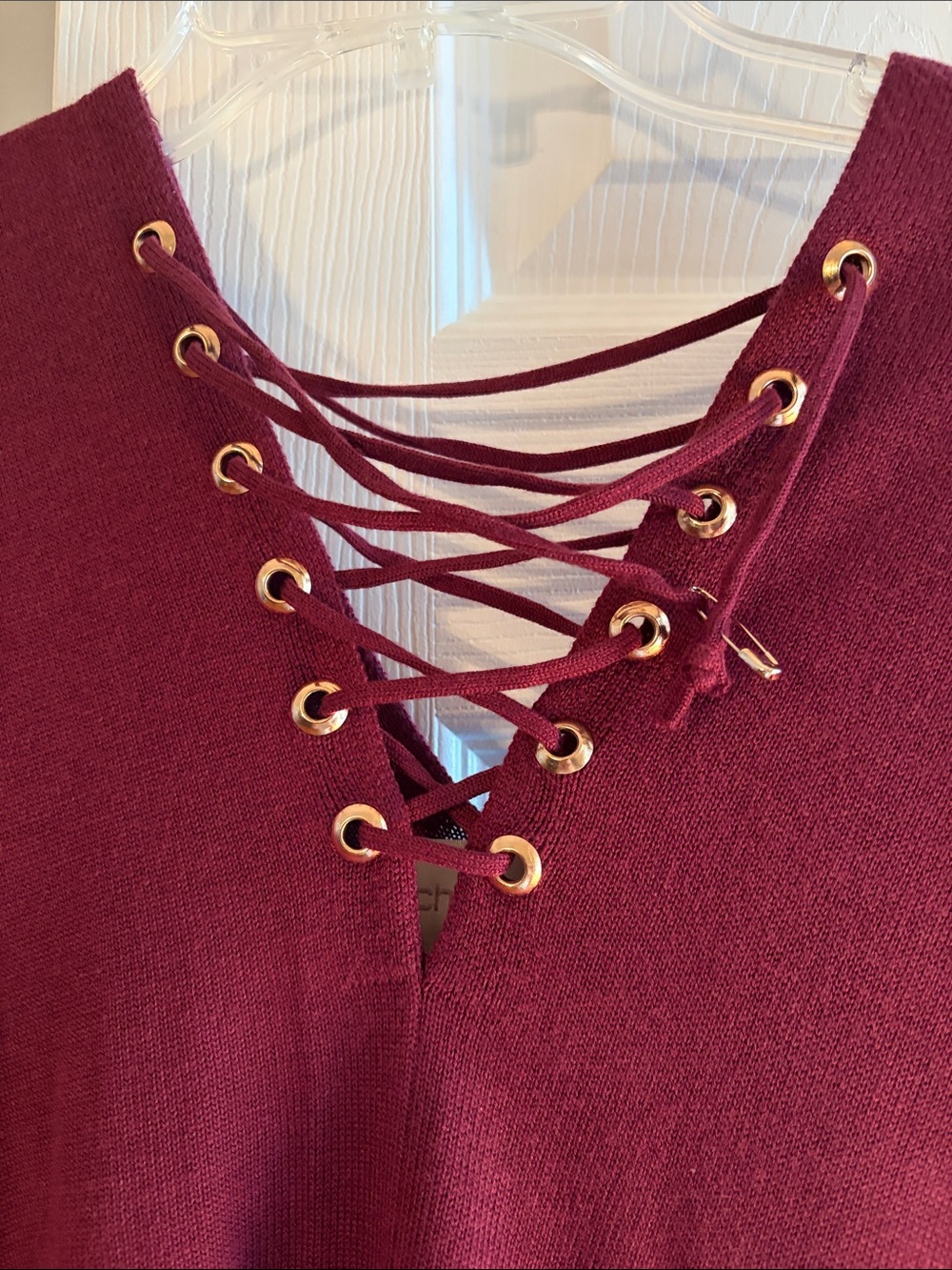 Chico's Lace-Up Fringe Poncho - Wine/Burgundy - Picture 2 of 4